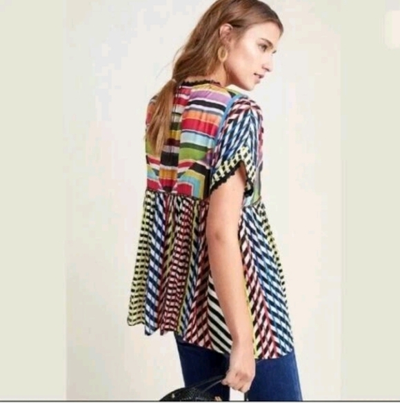 Anthropologie Conditions Apply Flowy Kynsa Tunic Top Colorful Size XS NWOT $128 - Picture 2 of 10